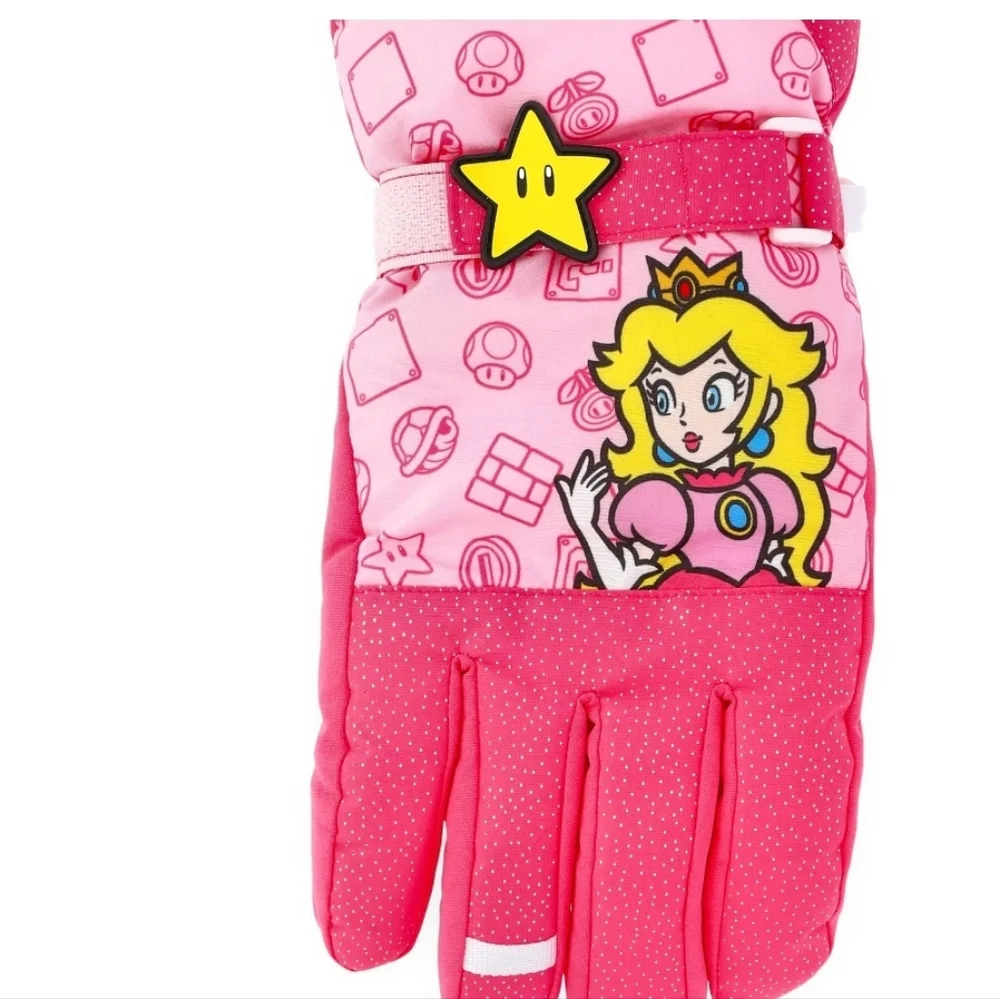 Super Mario Princess Peach Girls Ski Gloves,